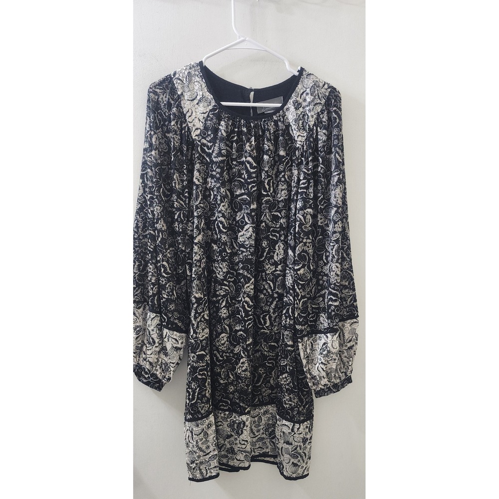 By Anthropologie Black White Floral Mini Dress Long Sleeve Shift Size M